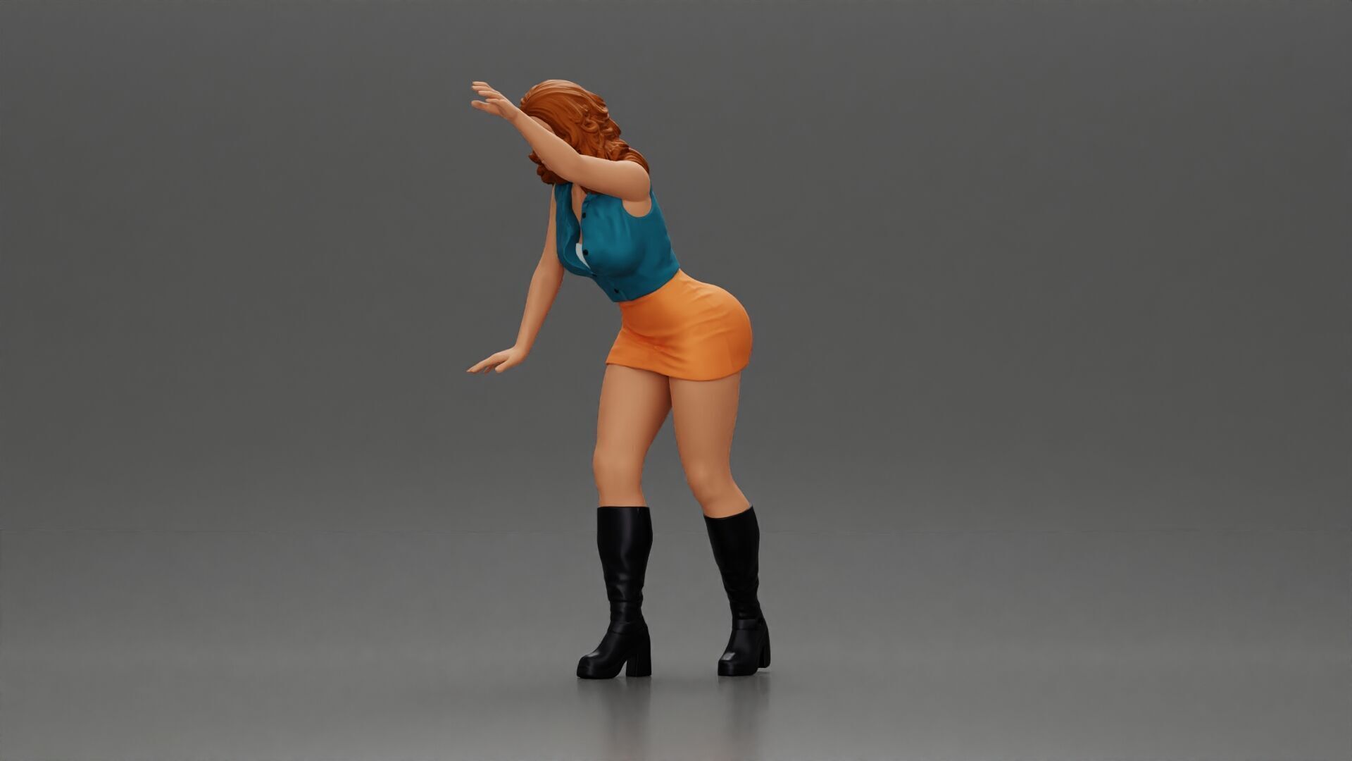 Woman in mini skirt Checking Under the Hood of a Sleek Car 3D print model_14