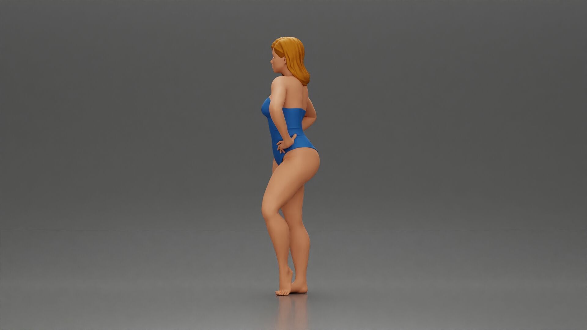 Elegant pose in blue swimsuit showcasing confidence and grace 3D print model_4