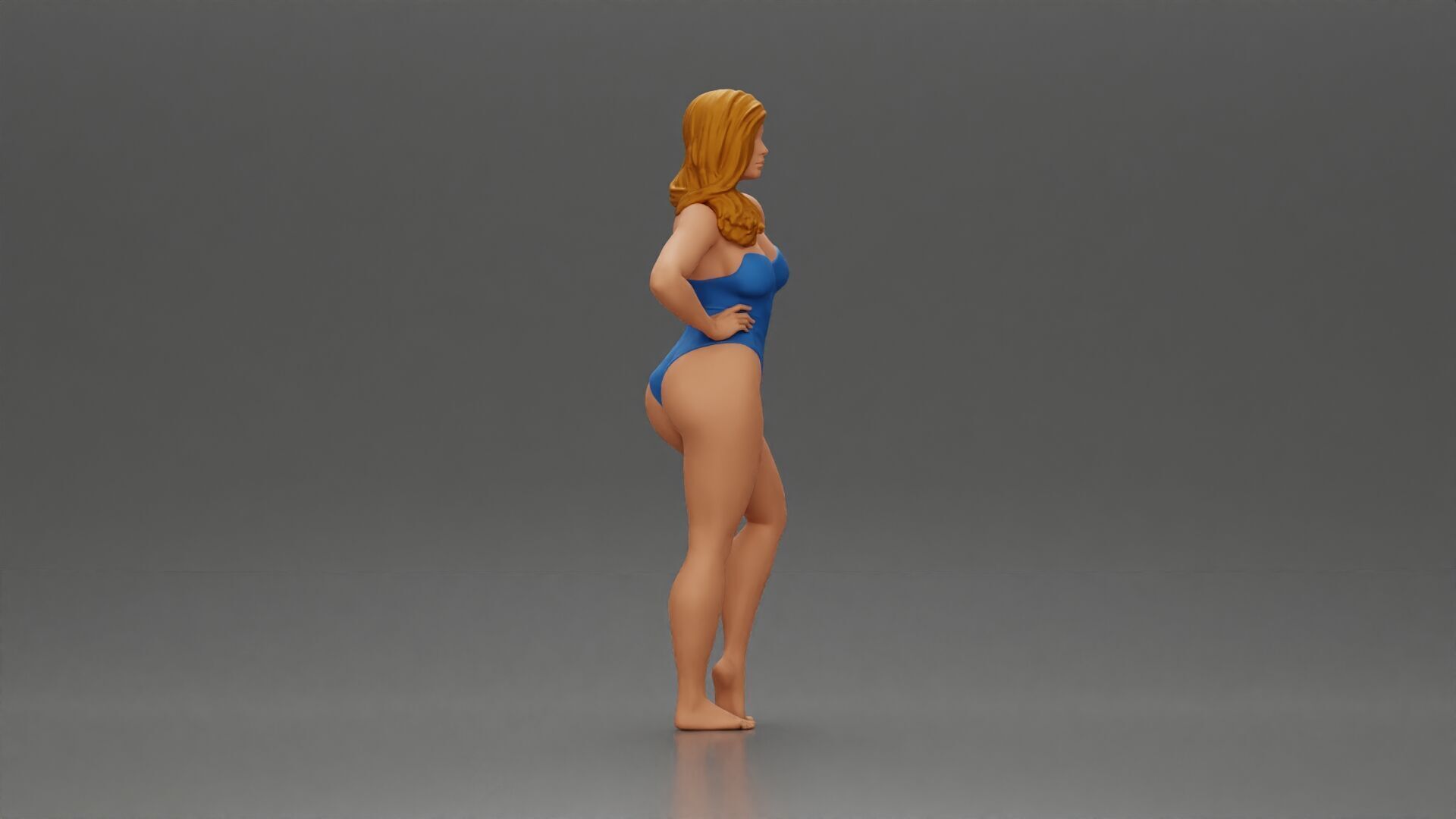 Elegant pose in blue swimsuit showcasing confidence and grace 3D print model_1