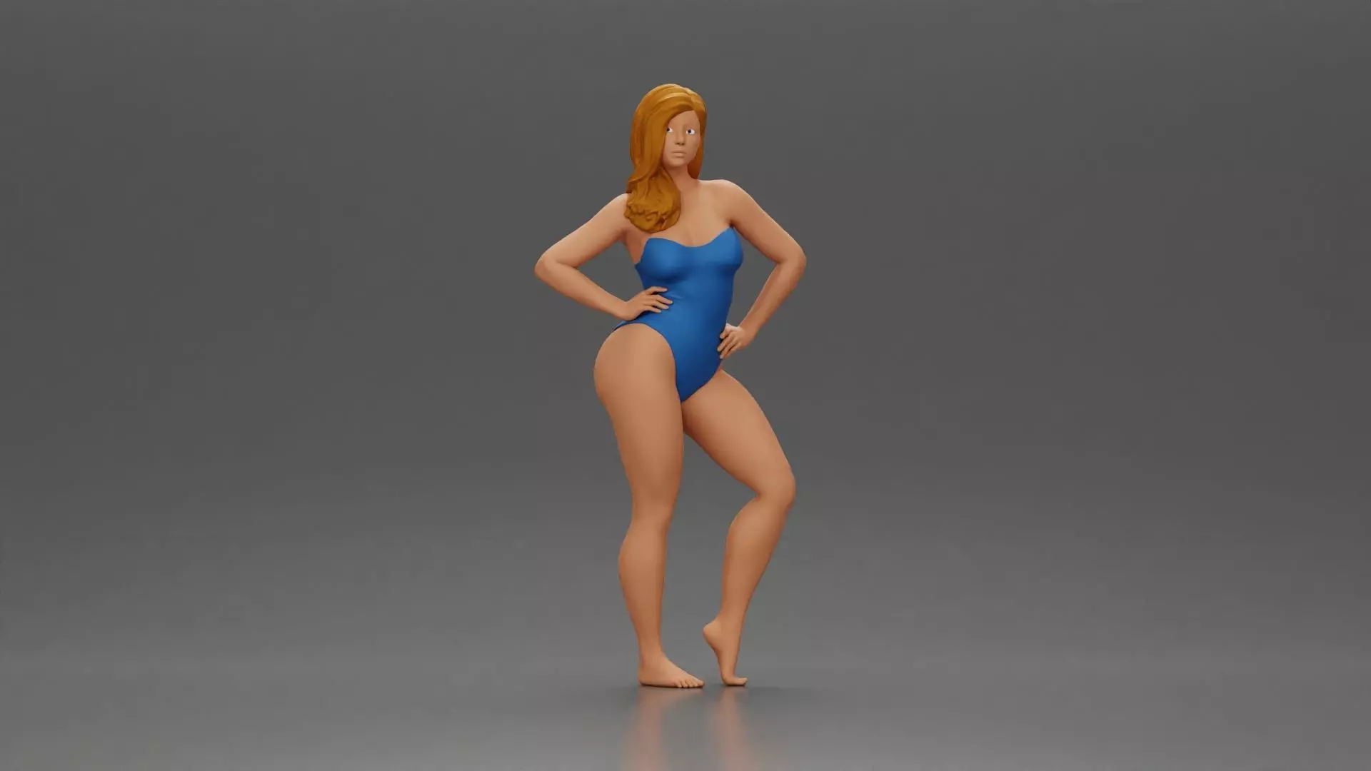 Elegant pose in blue swimsuit showcasing confidence and grace 3D print model_0