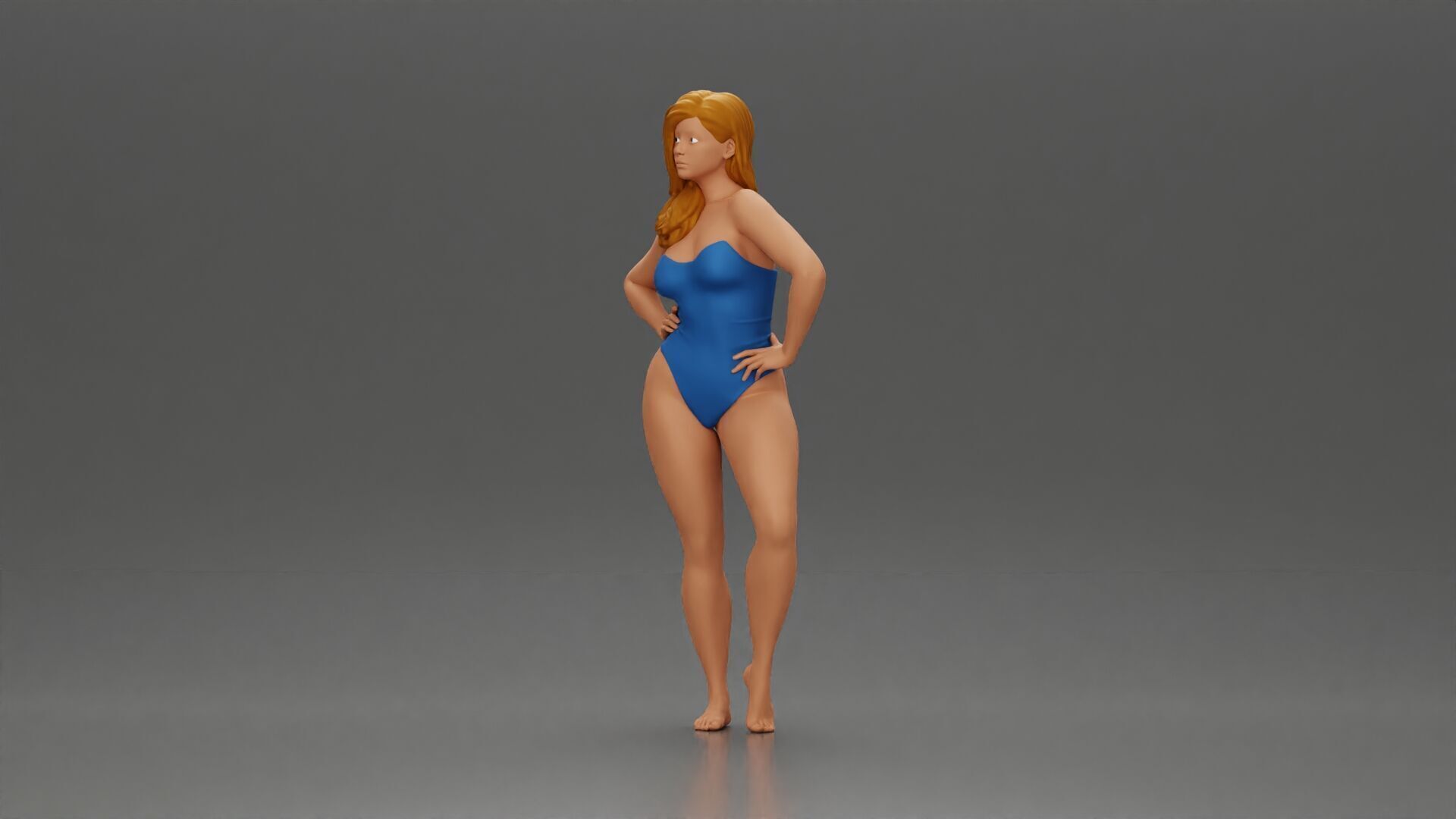 Elegant pose in blue swimsuit showcasing confidence and grace 3D print model_5