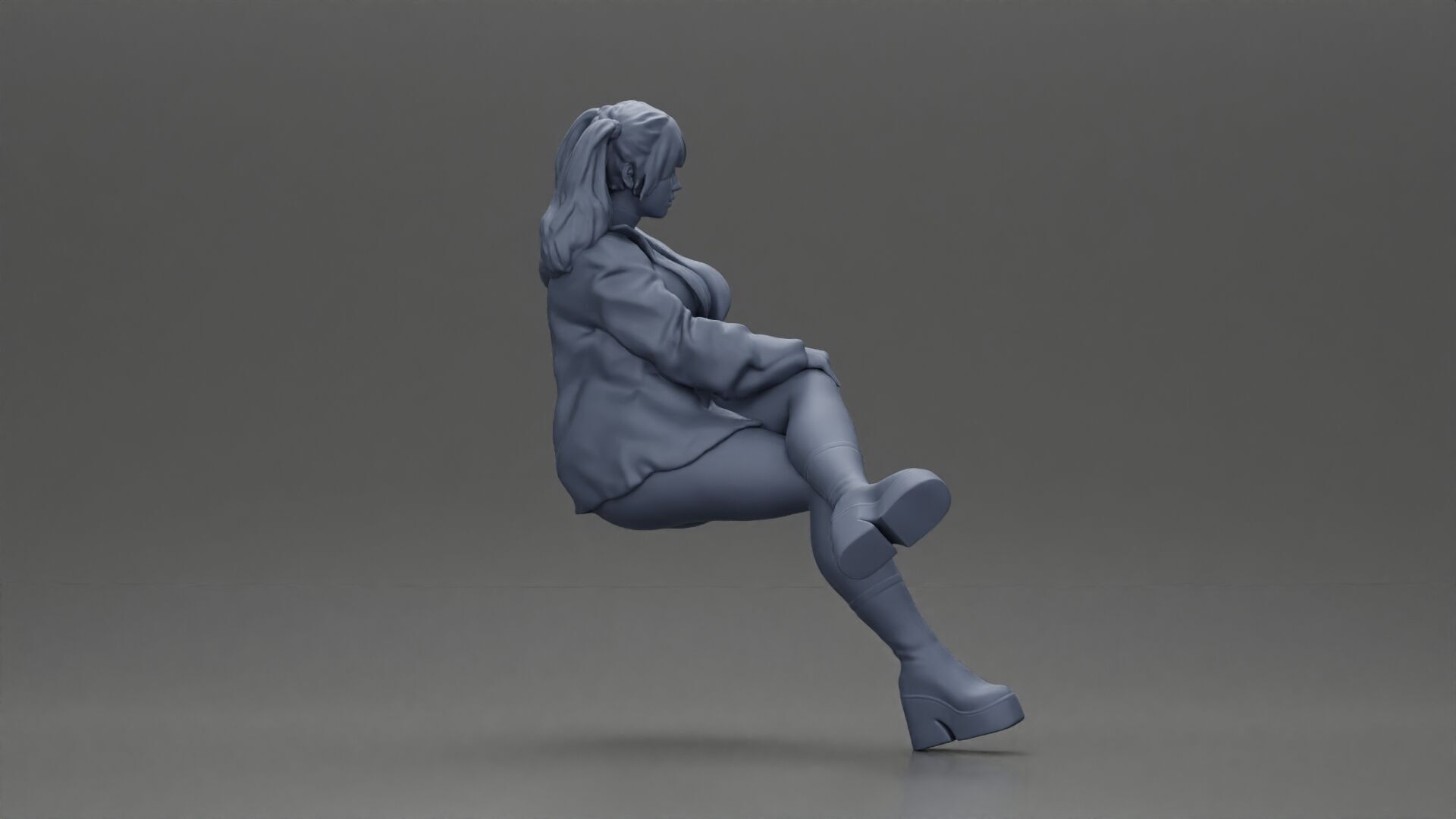 Stylish Woman in Blue Jacket Relaxing with Confident Poise 3D print model_8