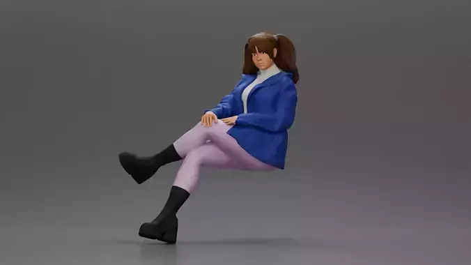 Stylish Woman in Blue Jacket Relaxing with Confident Poise 3D print model