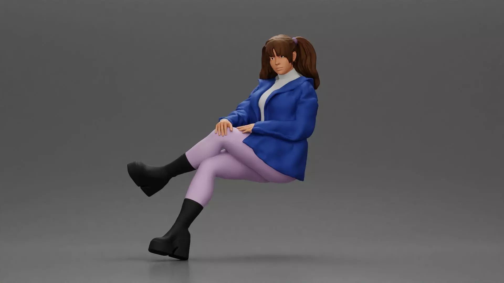 Stylish Woman in Blue Jacket Relaxing with Confident Poise 3D print model_0