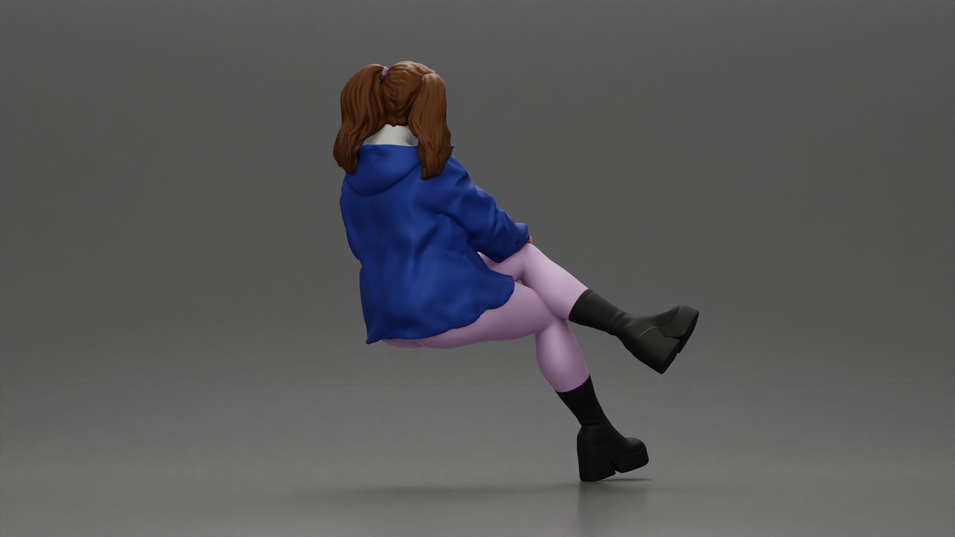 Stylish Woman in Blue Jacket Relaxing with Confident Poise 3D print model_3