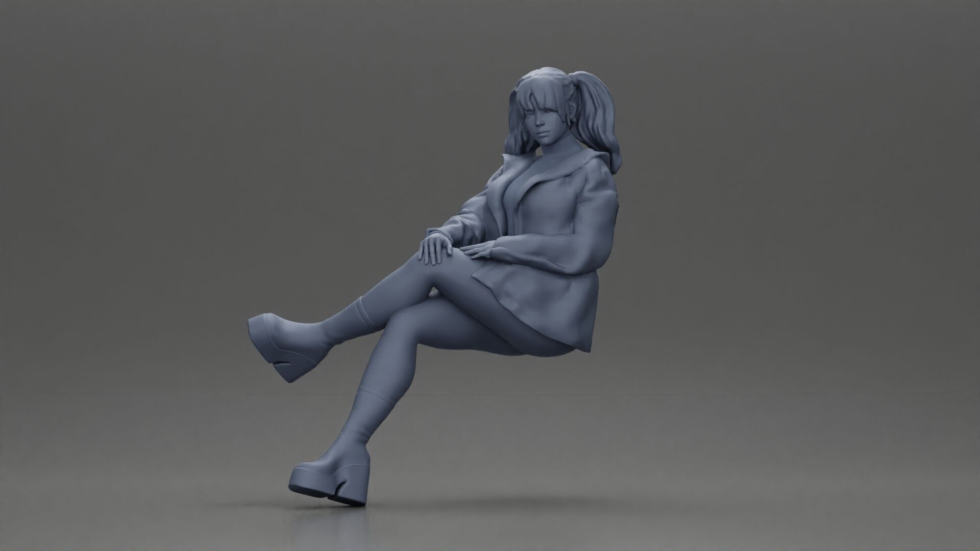 Stylish Woman in Blue Jacket Relaxing with Confident Poise 3D print model_6