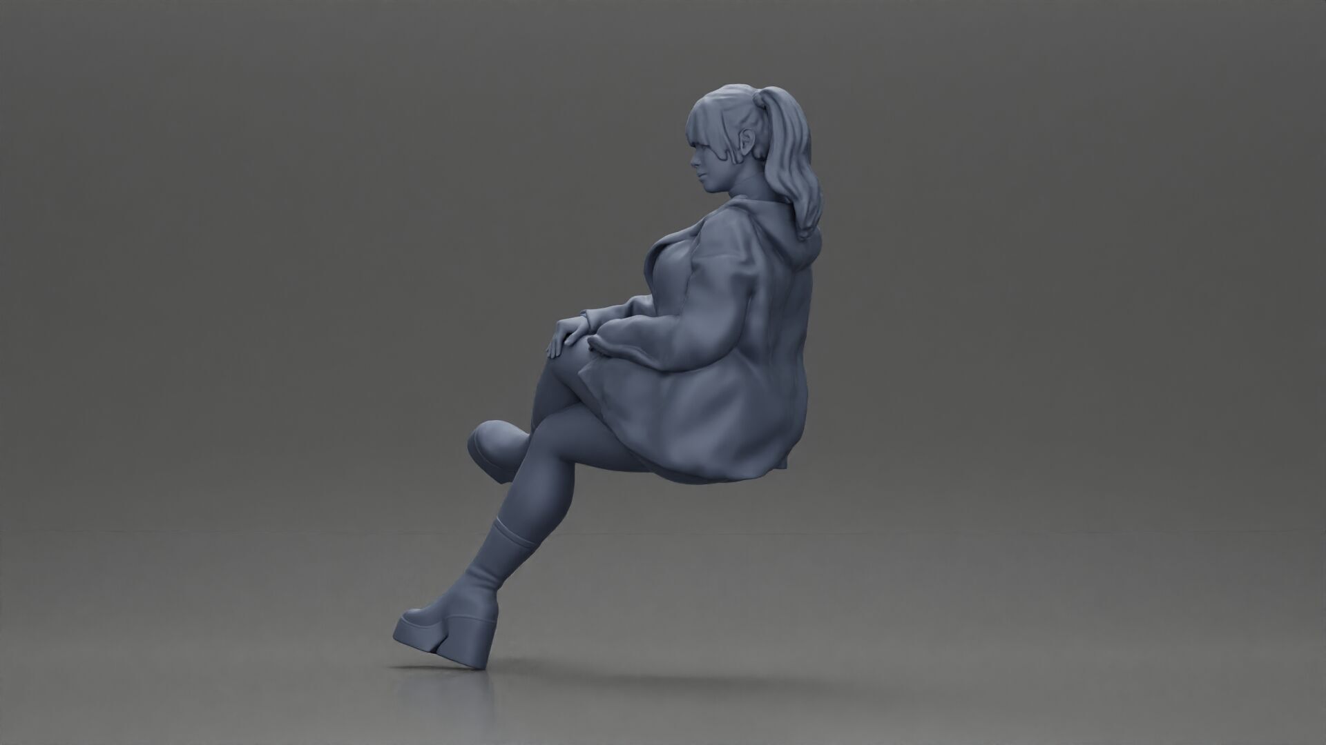 Stylish Woman in Blue Jacket Relaxing with Confident Poise 3D print model_11