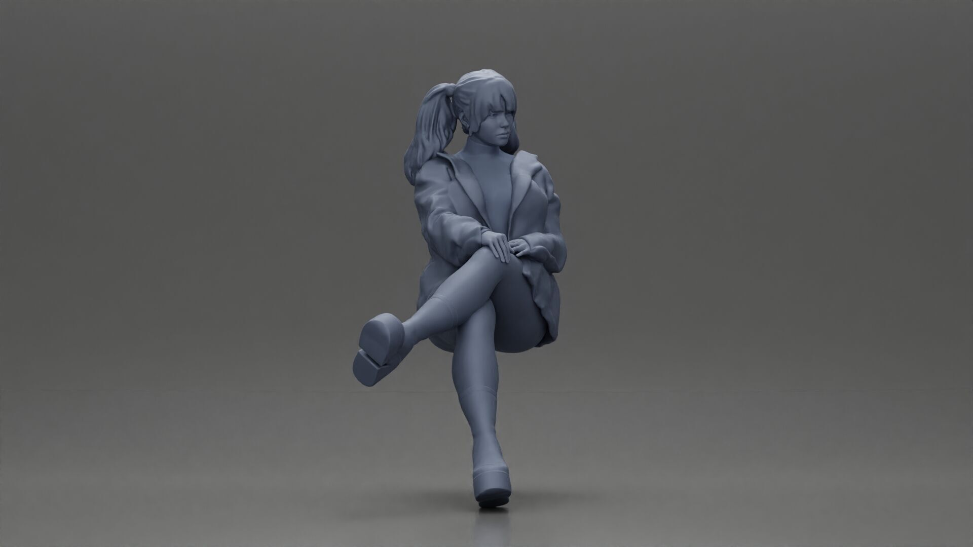 Stylish Woman in Blue Jacket Relaxing with Confident Poise 3D print model_7