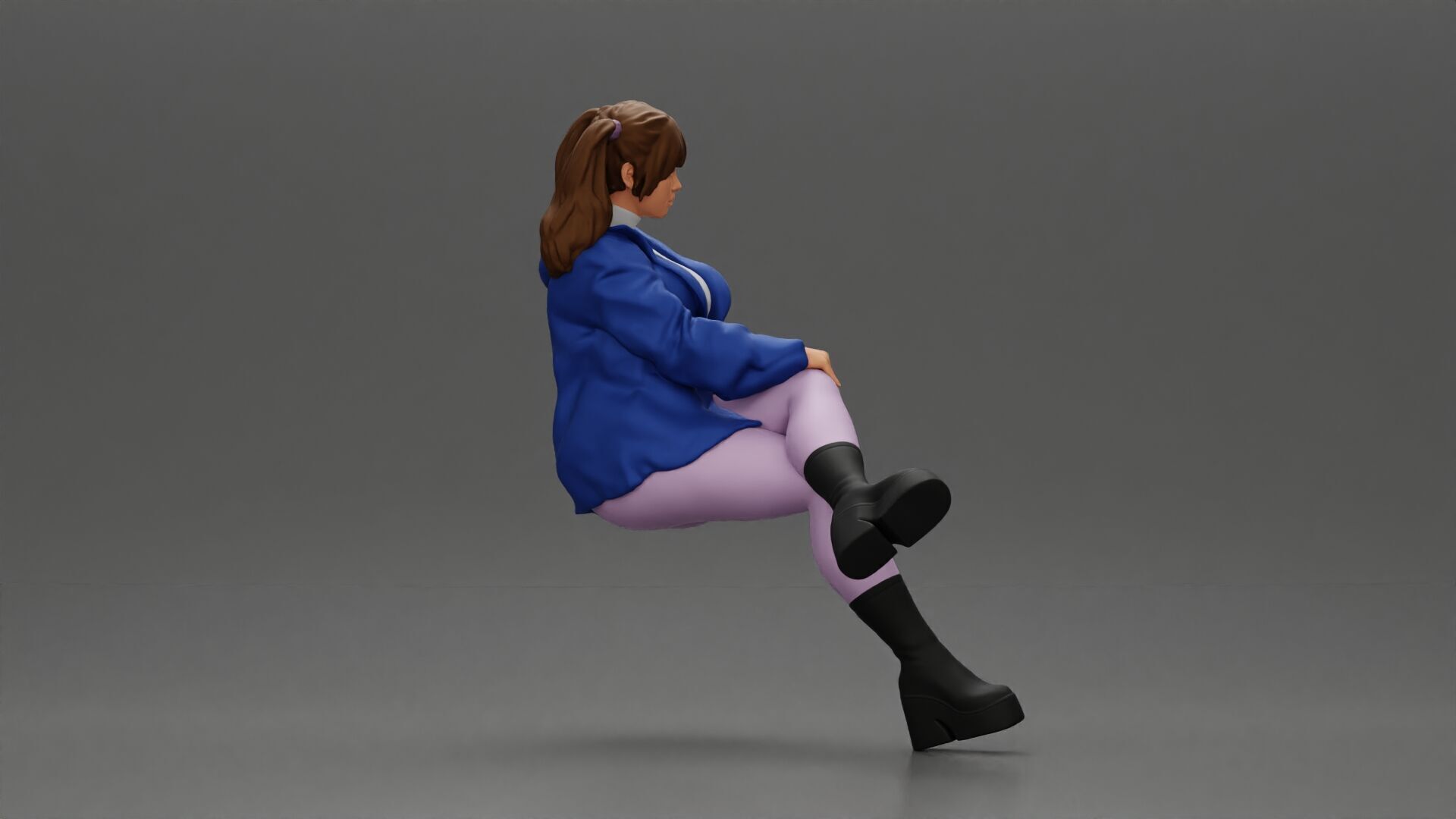 Stylish Woman in Blue Jacket Relaxing with Confident Poise 3D print model_2