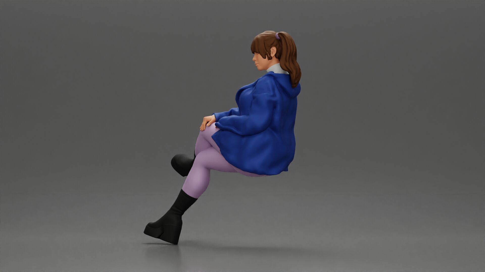 Stylish Woman in Blue Jacket Relaxing with Confident Poise 3D print model_5