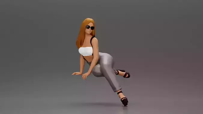 woman striking a bold pose in modern chic attire and sunglasses 3D print model