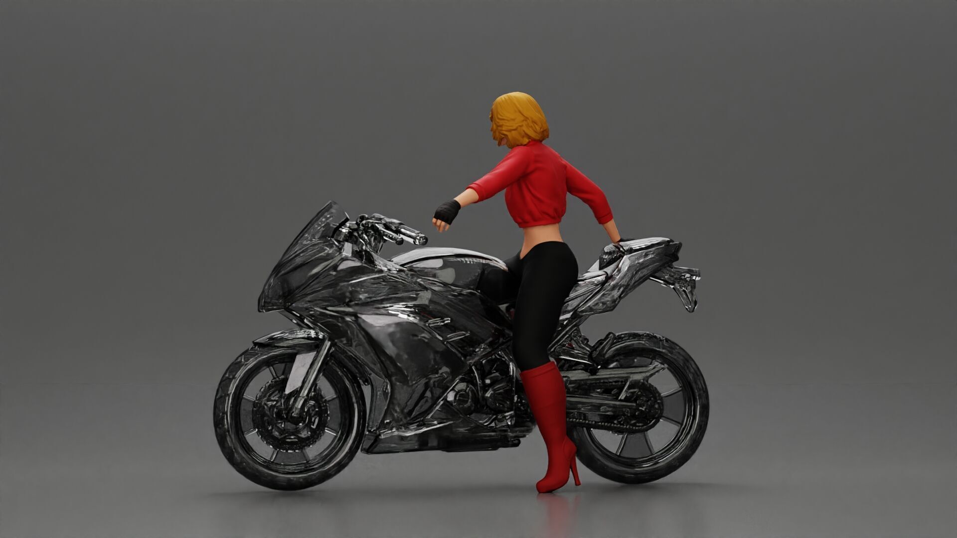Stylish Rider on Sleek Black Motorcycle with Red Accents 3D print model_5