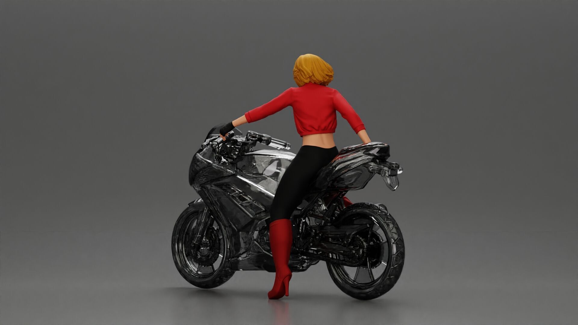 Stylish Rider on Sleek Black Motorcycle with Red Accents 3D print model_4