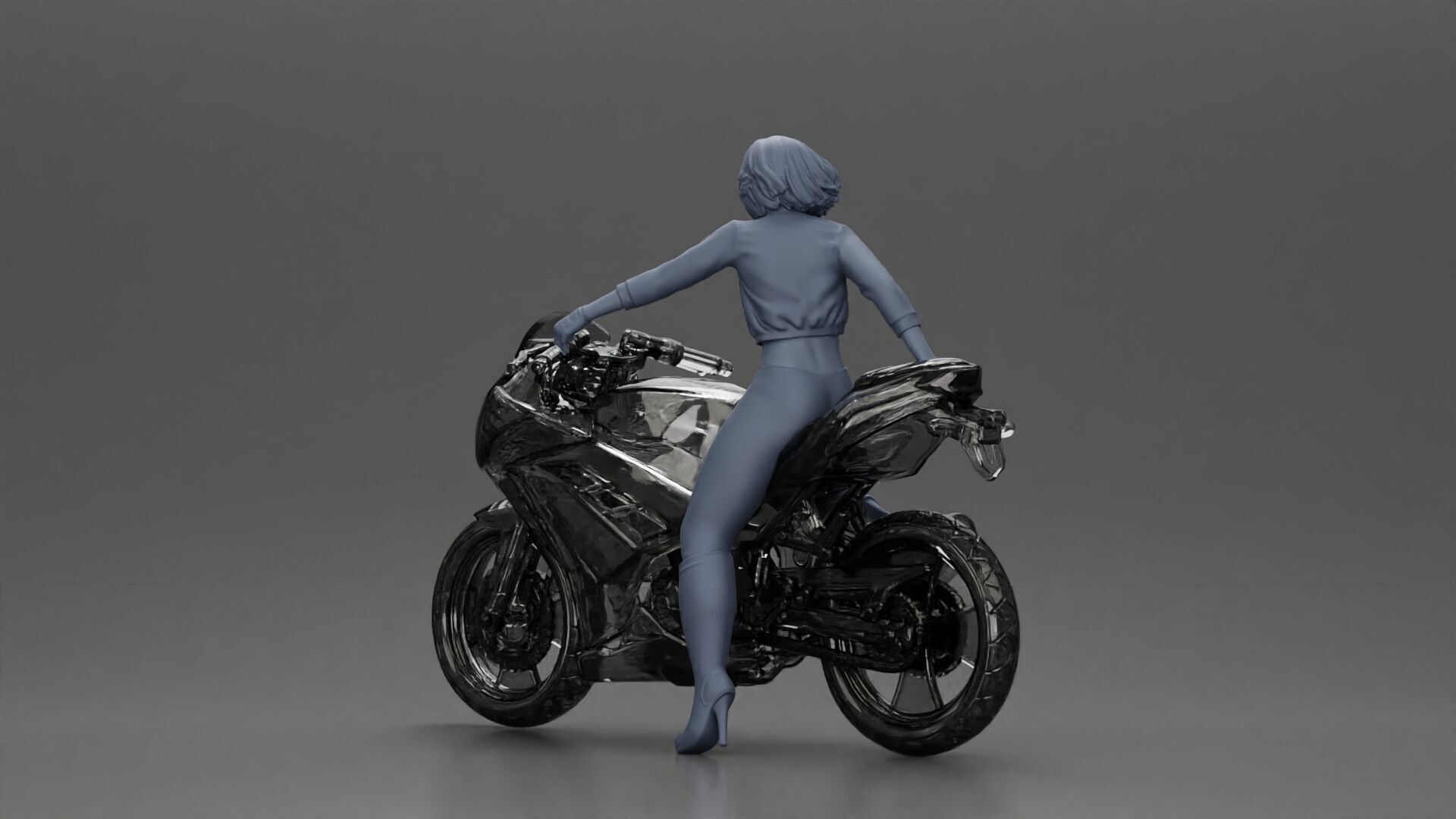 Stylish Rider on Sleek Black Motorcycle with Red Accents 3D print model_10