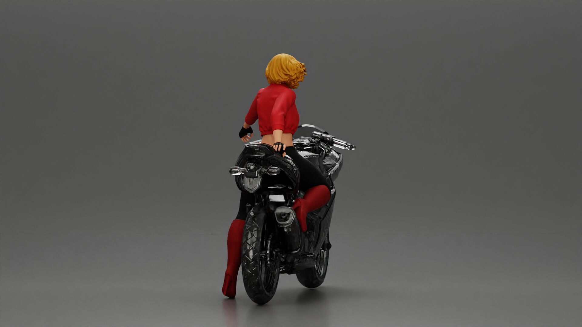Stylish Rider on Sleek Black Motorcycle with Red Accents 3D print model_3