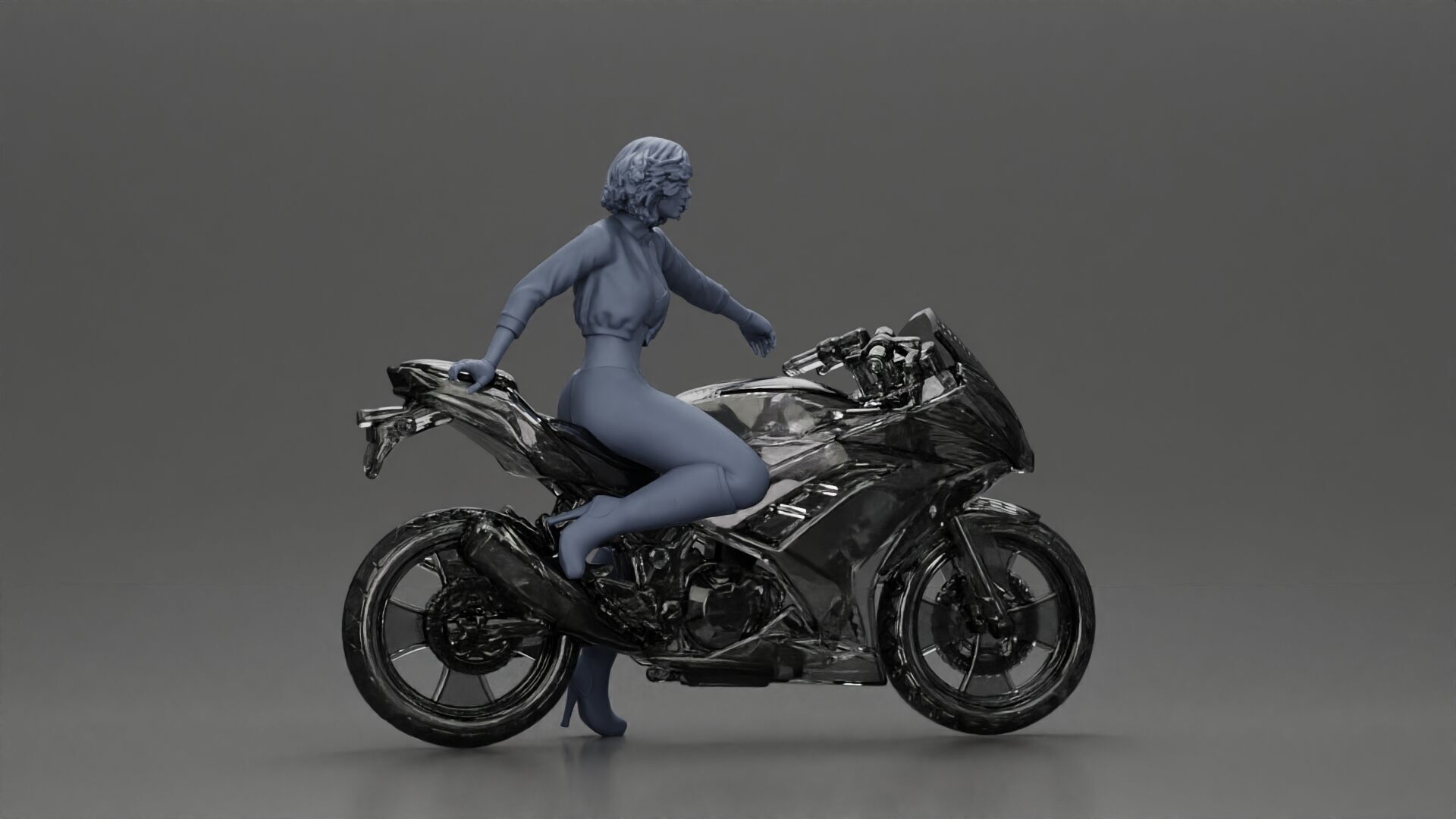 Stylish Rider on Sleek Black Motorcycle with Red Accents 3D print model_8