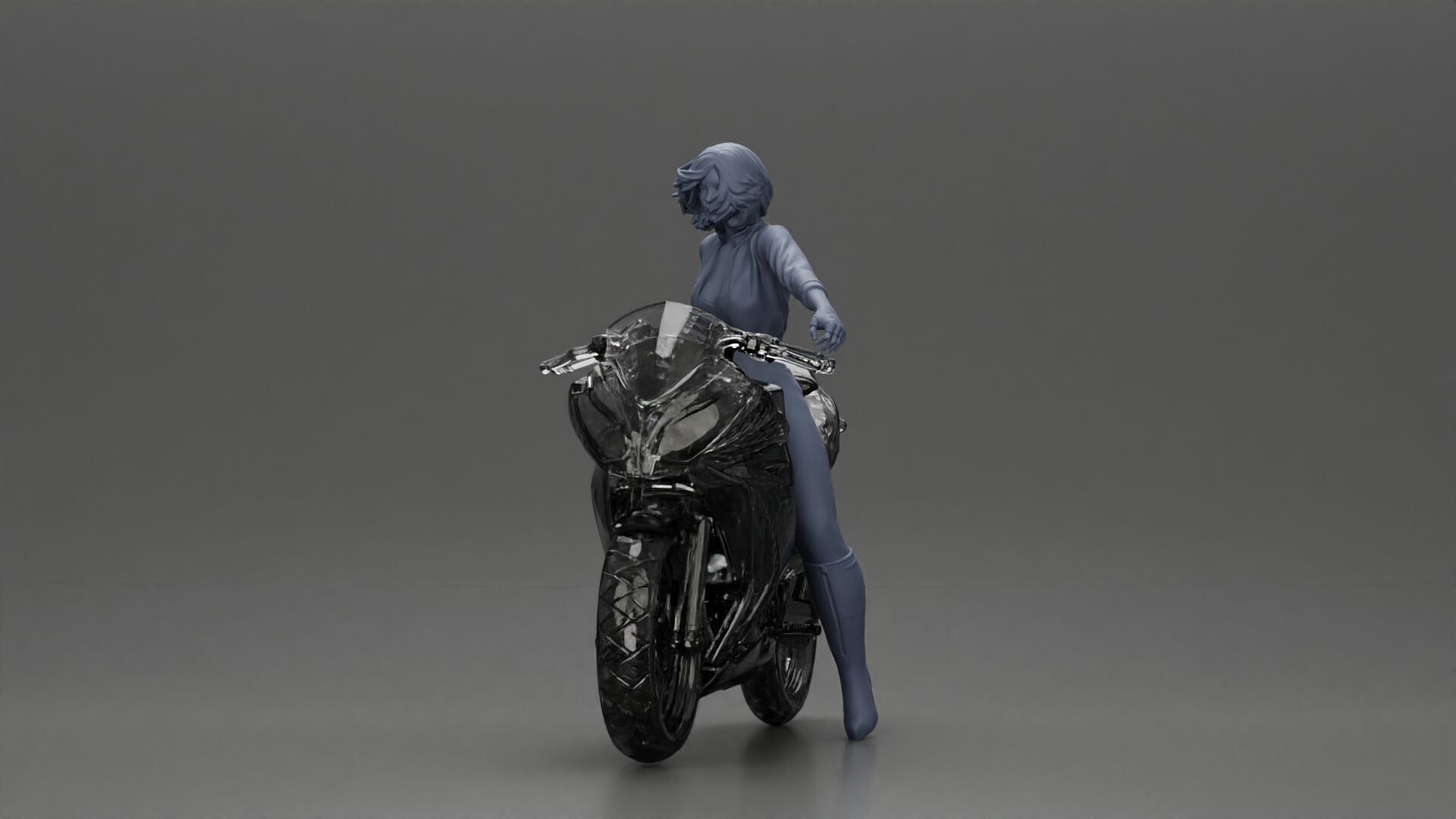 Stylish Rider on Sleek Black Motorcycle with Red Accents 3D print model_12