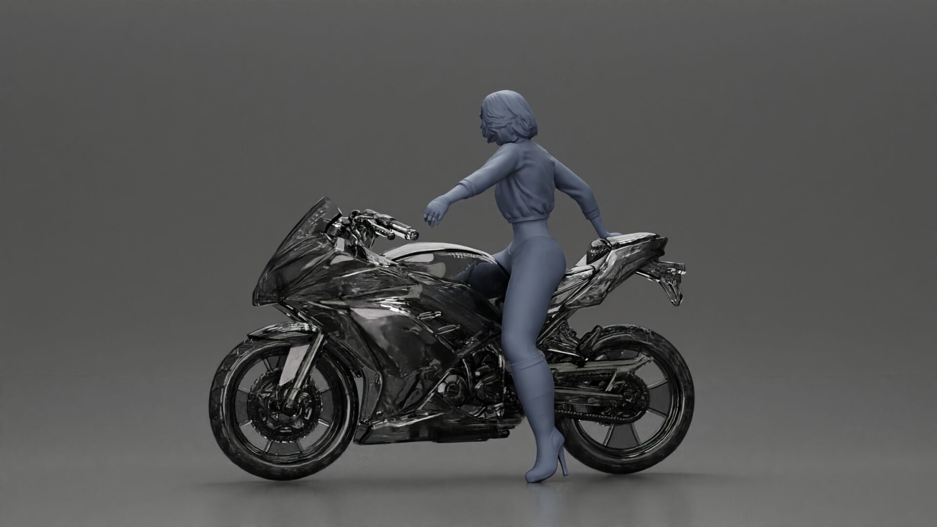 Stylish Rider on Sleek Black Motorcycle with Red Accents 3D print model_11