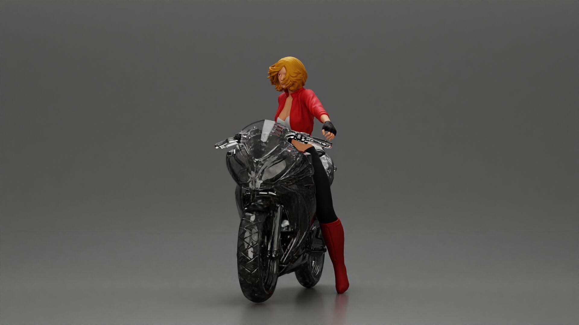 Stylish Rider on Sleek Black Motorcycle with Red Accents 3D print model_6