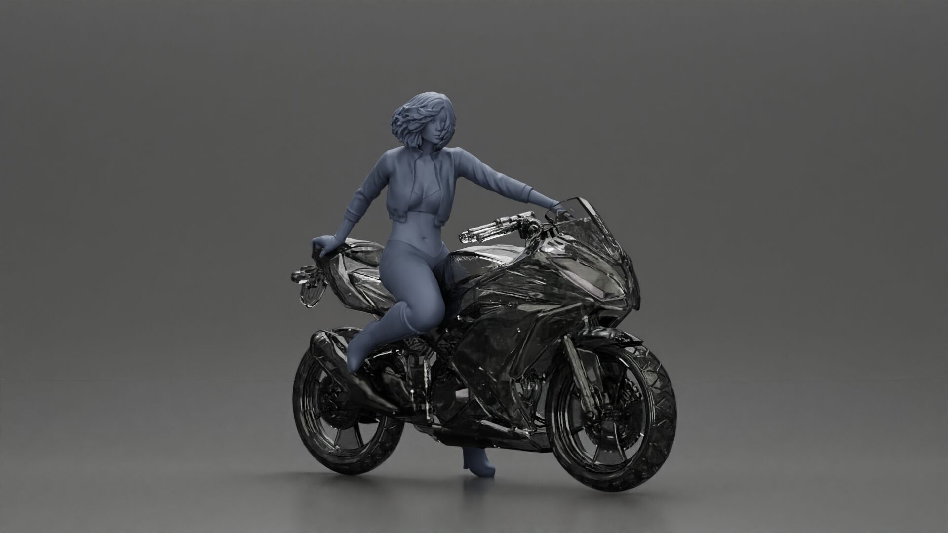 Stylish Rider on Sleek Black Motorcycle with Red Accents 3D print model_7