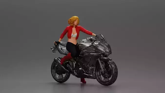 Stylish Rider on Sleek Black Motorcycle with Red Accents