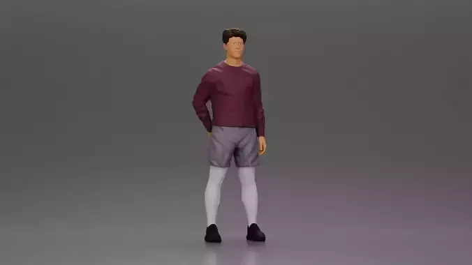 Casual man in purple shirt shorts and white tights standing  3D print model