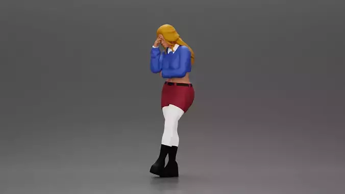 Troubled Woman in Stylish Outfit Holding Head in Deep Thought