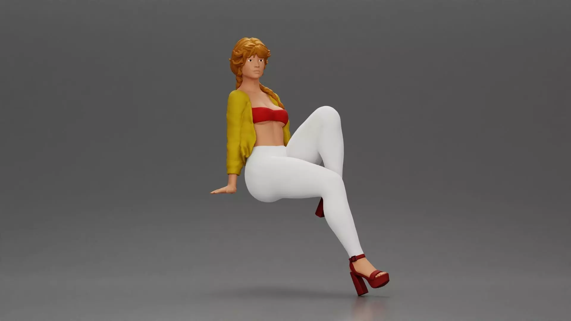 woman posing gracefully in stylish outfit with striking colors 3D print model_0