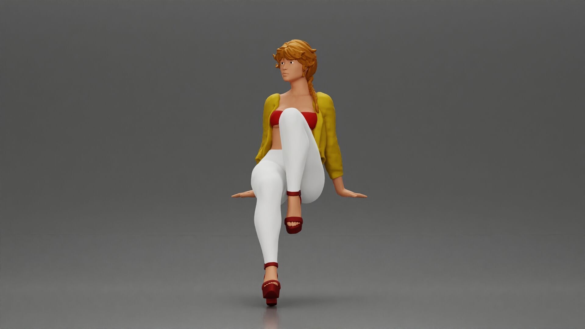 woman posing gracefully in stylish outfit with striking colors 3D print model_5