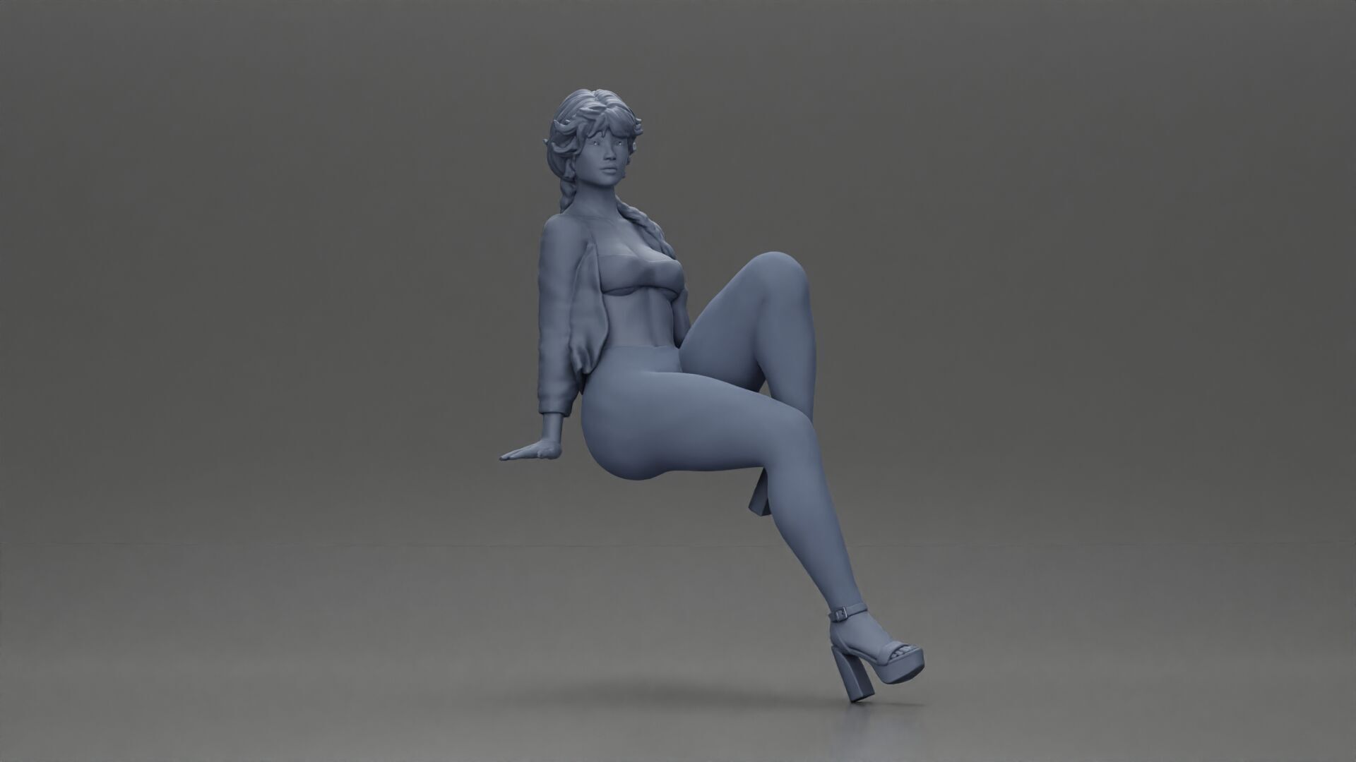 woman posing gracefully in stylish outfit with striking colors 3D print model_6