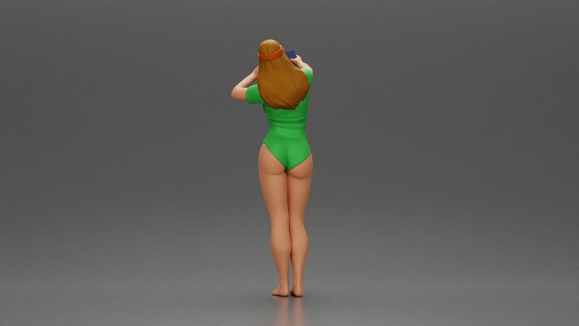 Woman in Green Swimsuit Taking a Selfie with Peace 3D print model_3