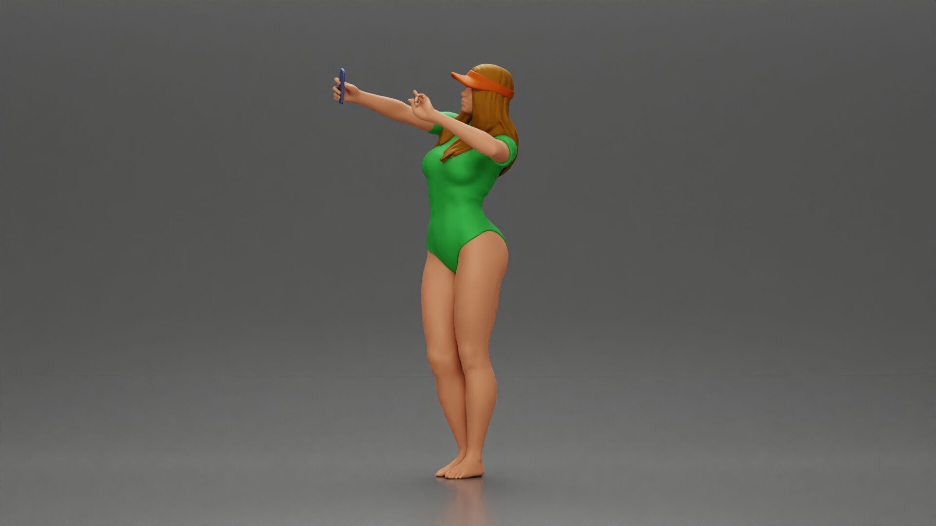 Woman in Green Swimsuit Taking a Selfie with Peace 3D print model_5