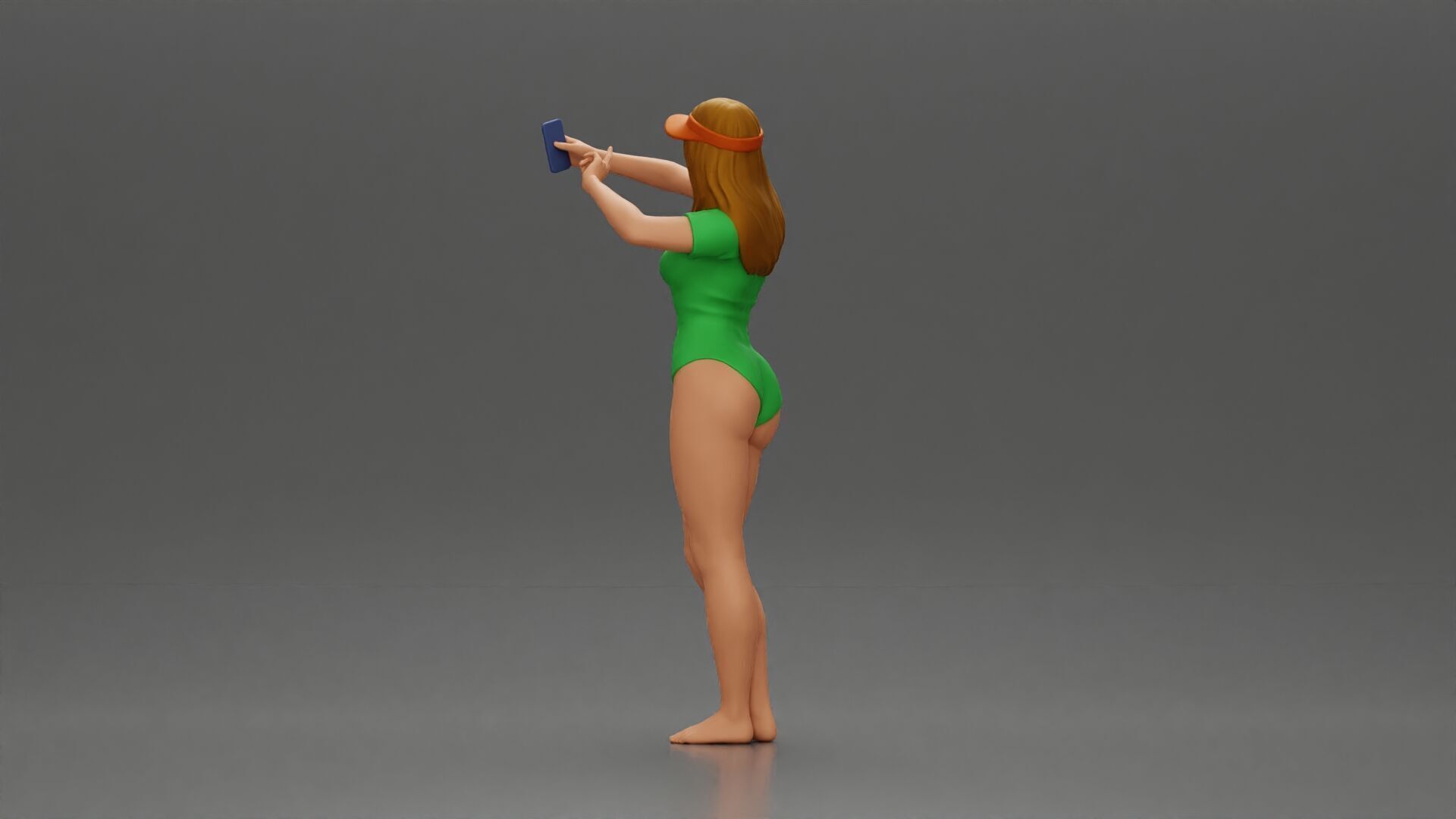 Woman in Green Swimsuit Taking a Selfie with Peace 3D print model_4