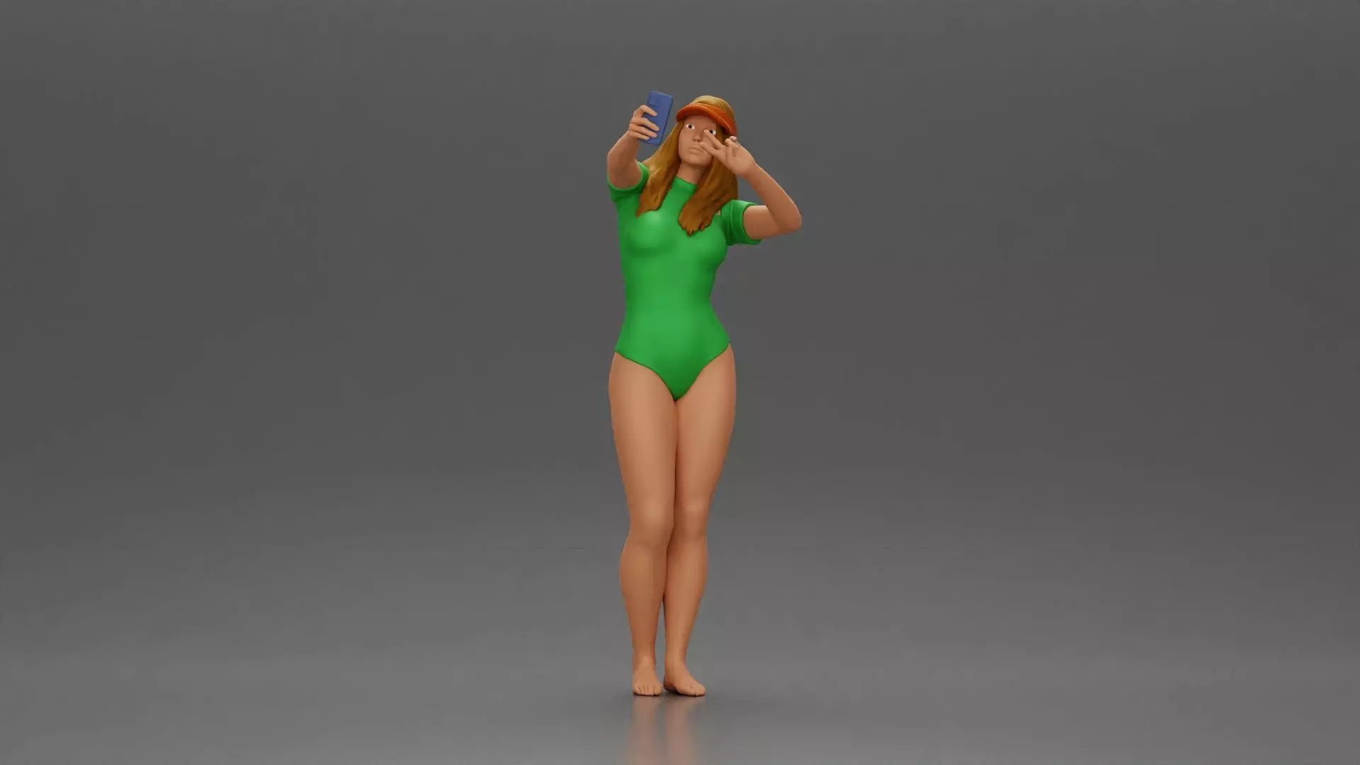 Woman in Green Swimsuit Taking a Selfie with Peace 3D print model_0