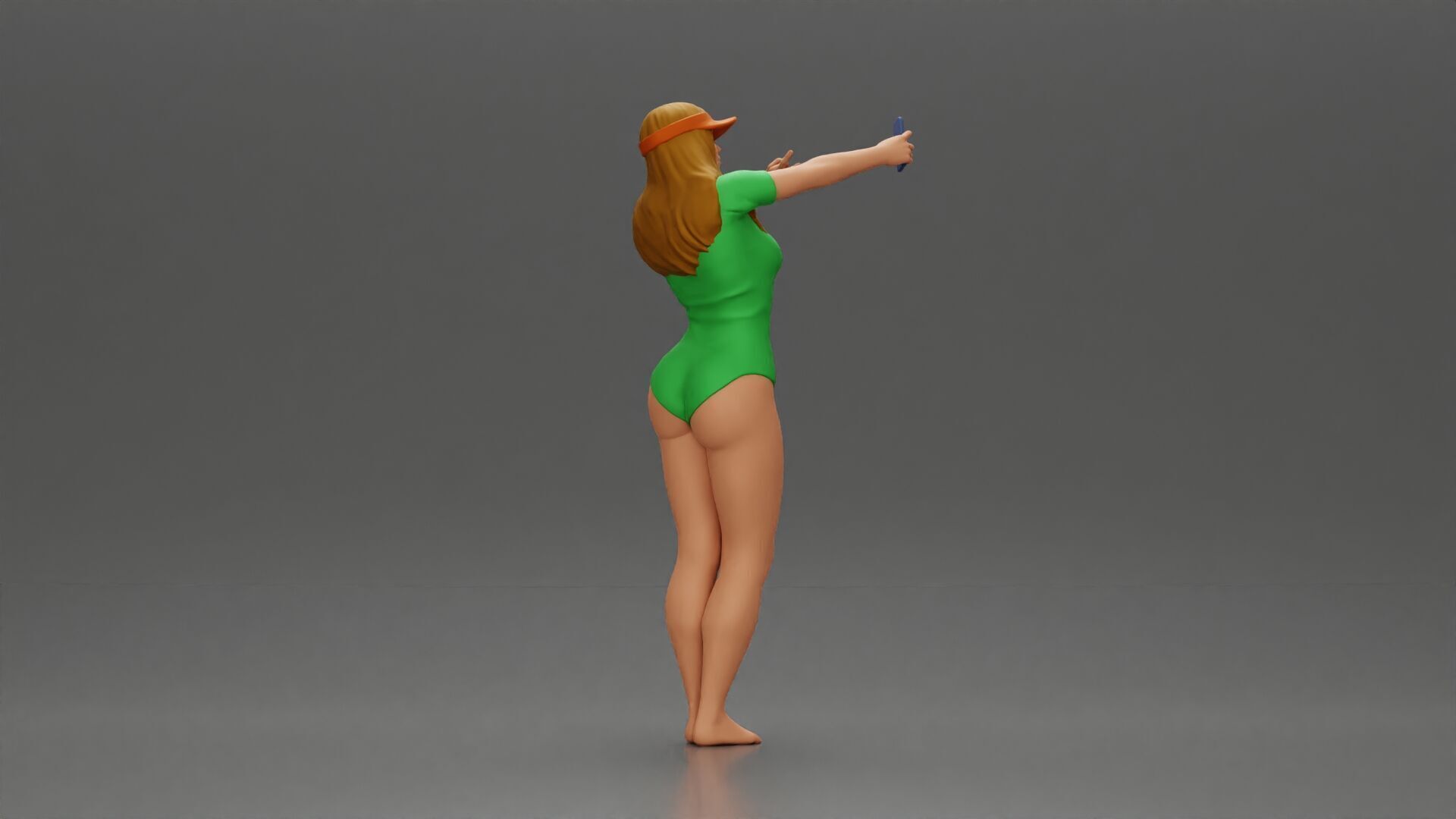 Woman in Green Swimsuit Taking a Selfie with Peace 3D print model_2