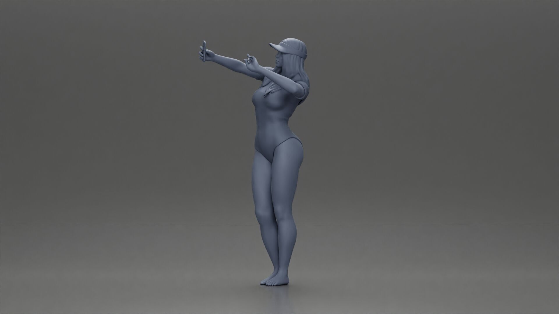 Woman in Green Swimsuit Taking a Selfie with Peace 3D print model_11