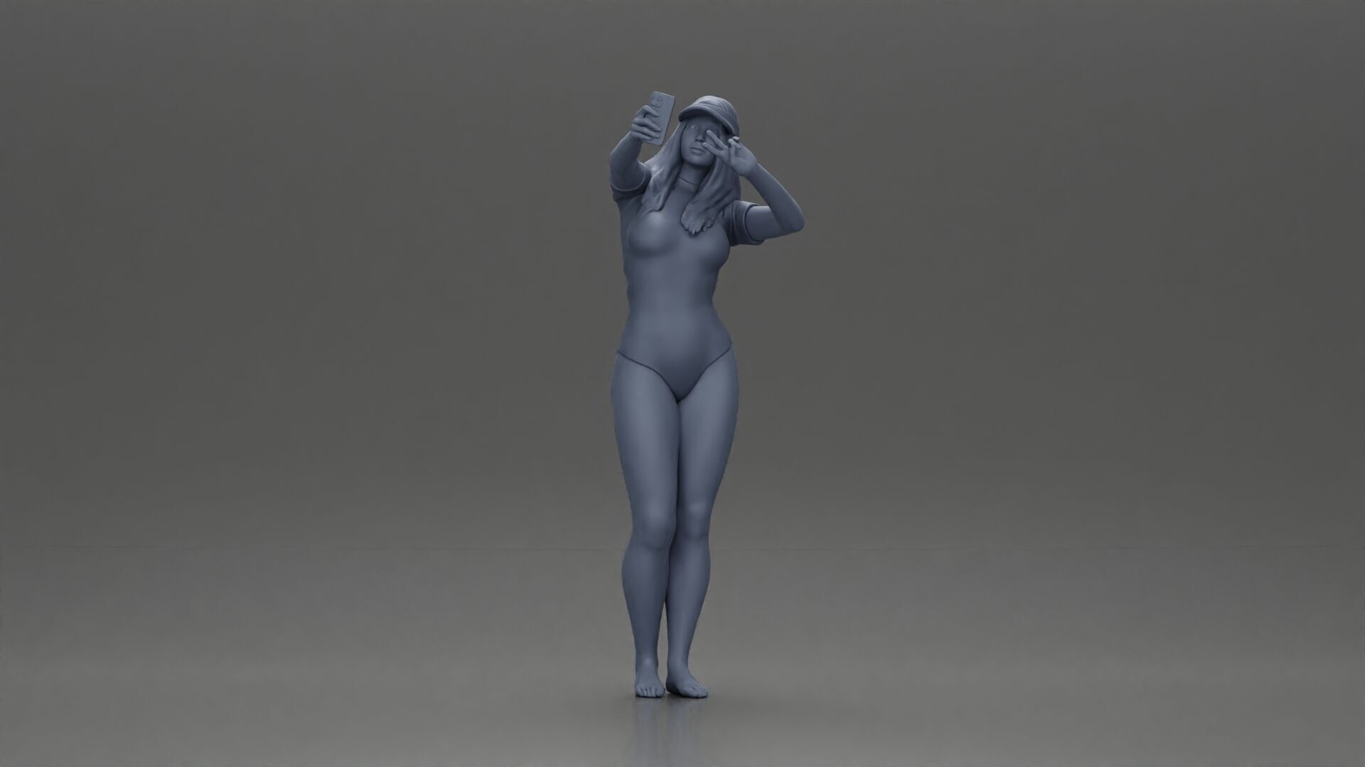 Woman in Green Swimsuit Taking a Selfie with Peace 3D print model_6