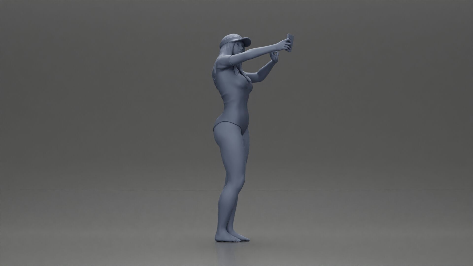 Woman in Green Swimsuit Taking a Selfie with Peace 3D print model_7