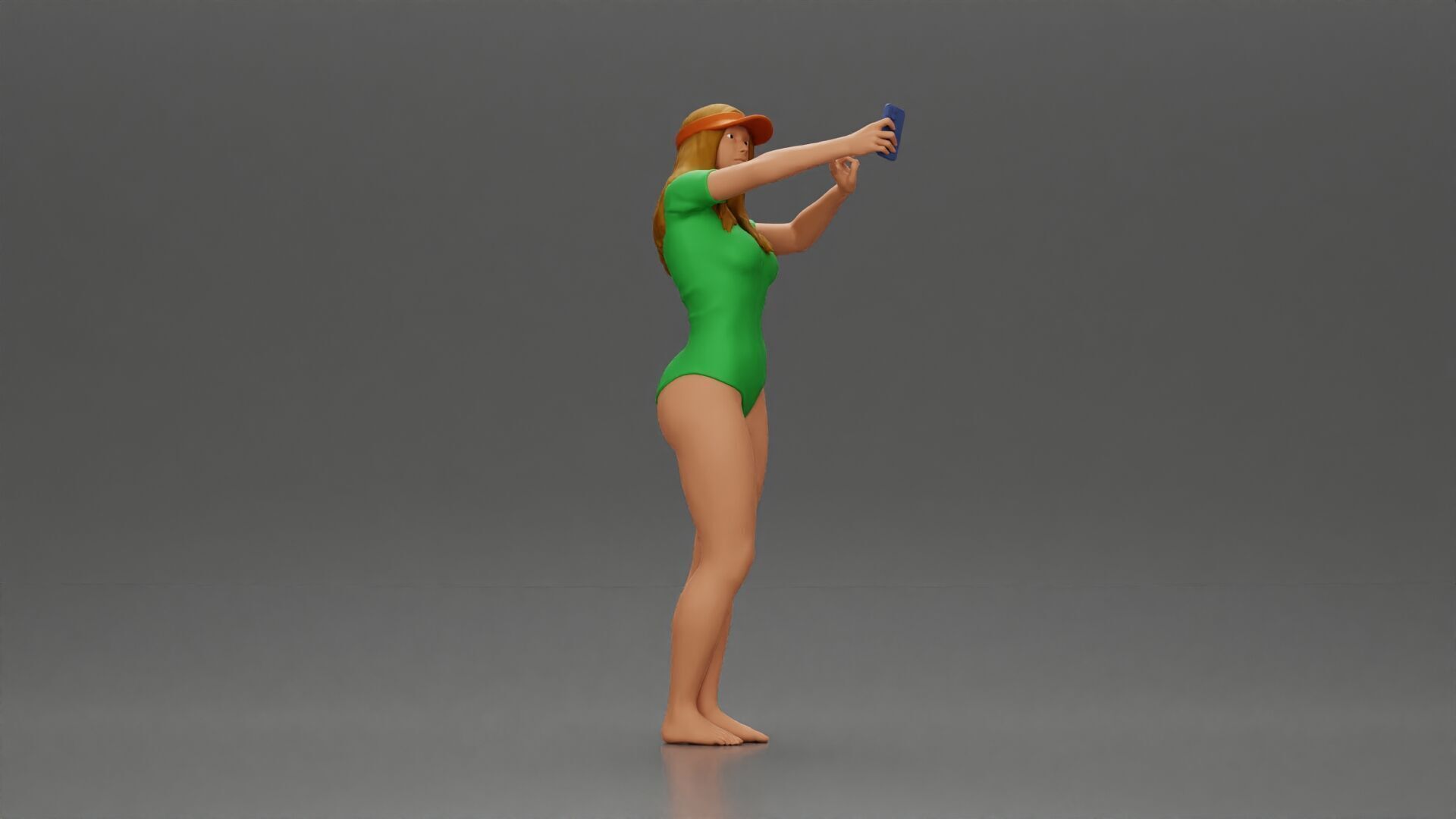 Woman in Green Swimsuit Taking a Selfie with Peace 3D print model_1