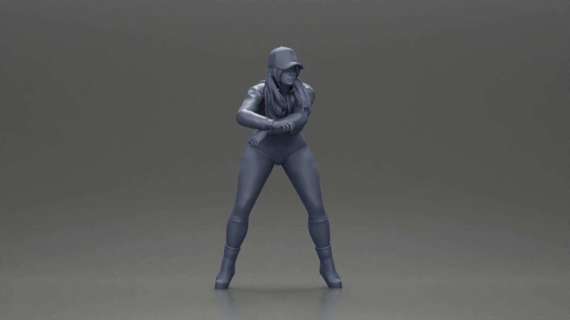 Bold Woman Riding a Sleek Motorcycle in jacket and cap 3D print model_19
