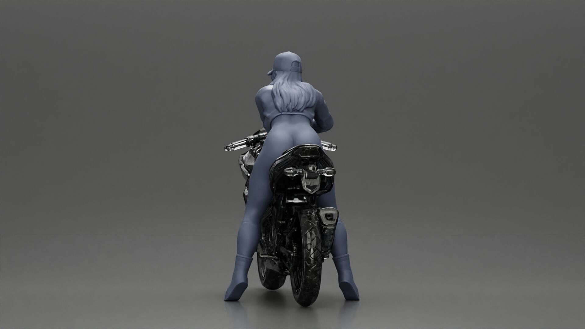 Bold Woman Riding a Sleek Motorcycle in jacket and cap 3D print model_11
