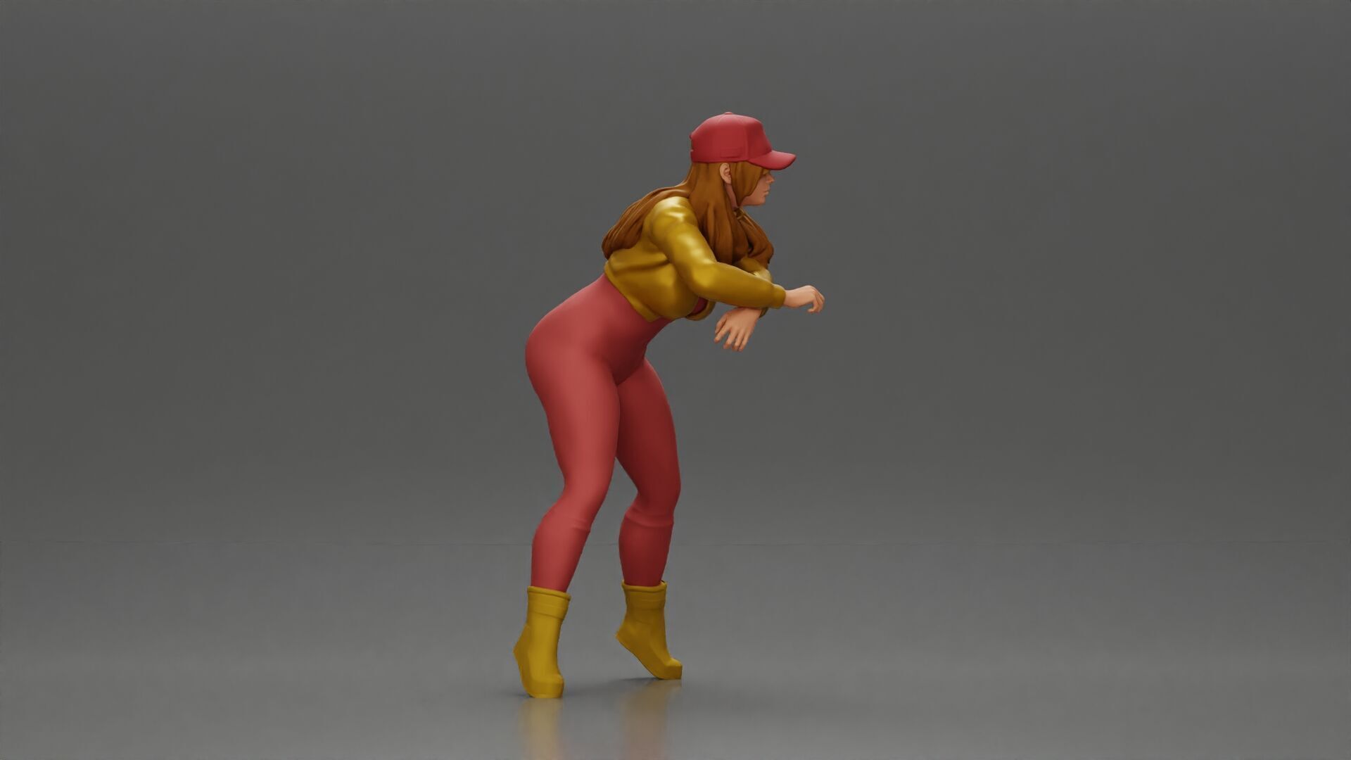 Bold Woman Riding a Sleek Motorcycle in jacket and cap 3D print model_14