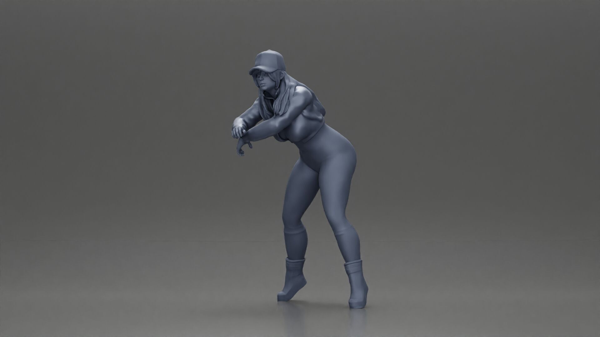 Bold Woman Riding a Sleek Motorcycle in jacket and cap 3D print model_18