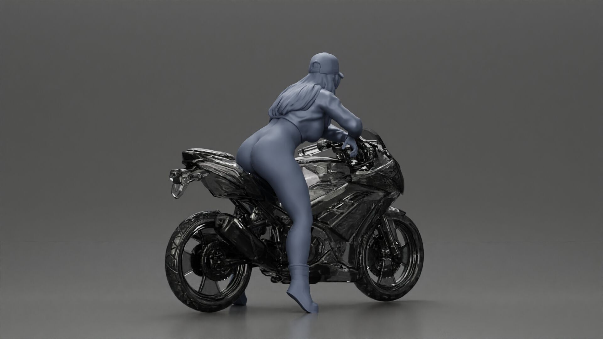 Bold Woman Riding a Sleek Motorcycle in jacket and cap 3D print model_10