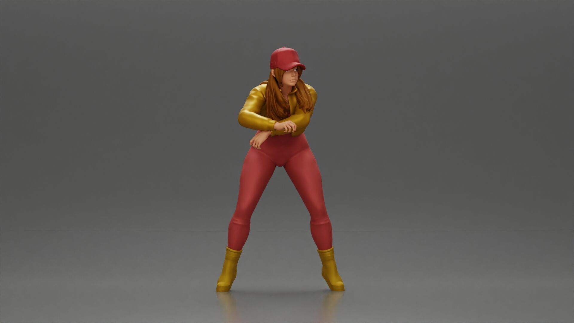 Bold Woman Riding a Sleek Motorcycle in jacket and cap 3D print model_13