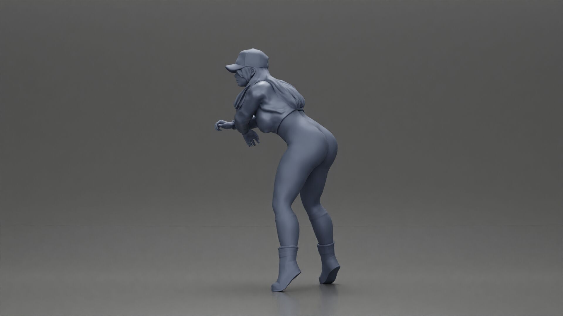 Bold Woman Riding a Sleek Motorcycle in jacket and cap 3D print model_23