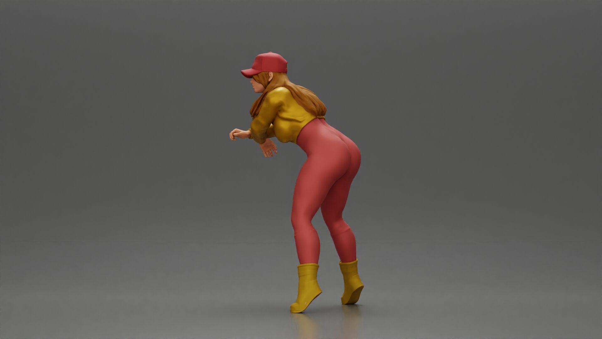 Bold Woman Riding a Sleek Motorcycle in jacket and cap 3D print model_17