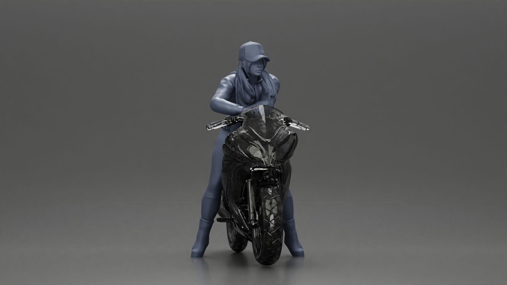 Bold Woman Riding a Sleek Motorcycle in jacket and cap 3D print model_8