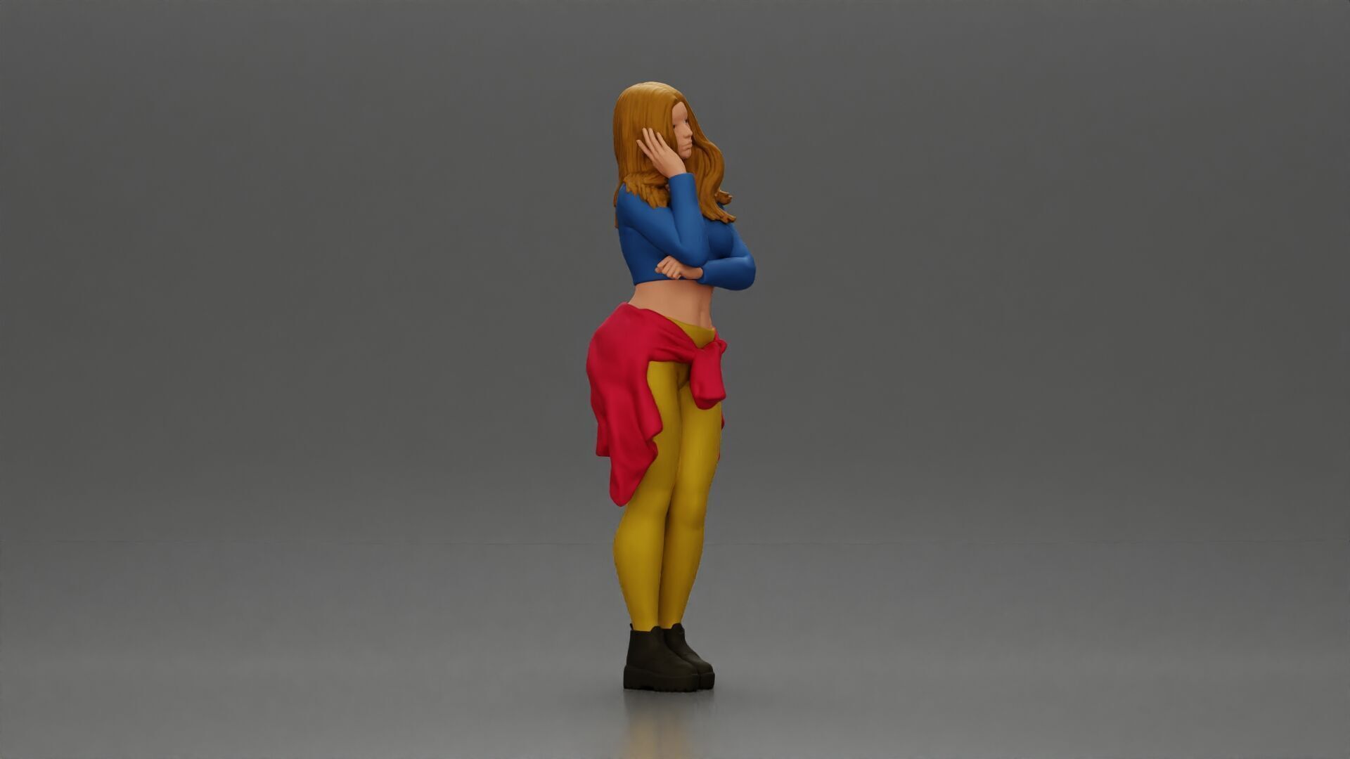 Casual yet confident woman in vibrant colors striking posing 3D print model_1