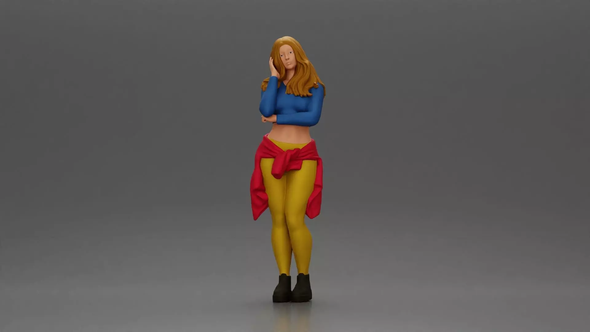 Casual yet confident woman in vibrant colors striking posing 3D print model_0